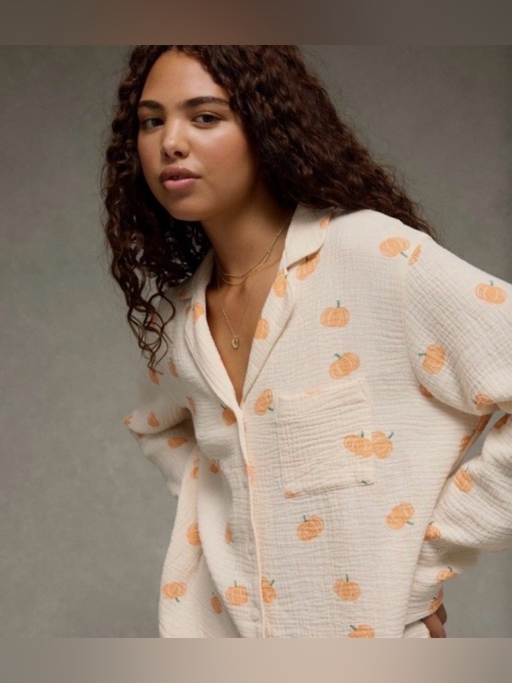 American Eagle Cotton Gauze Pumpkin Pajama Set | NWOT | Fall Halloween PJs - Picture 4 of 9